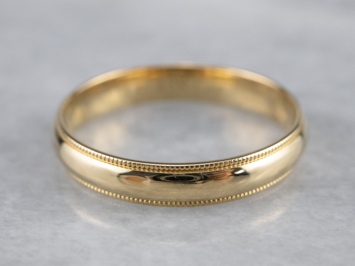 Vintage Gelbgold Band, 18K Gold Stapelband, Hochzeit Unisex Milgrain Edge Band 8Kmz913D von MSJewelers