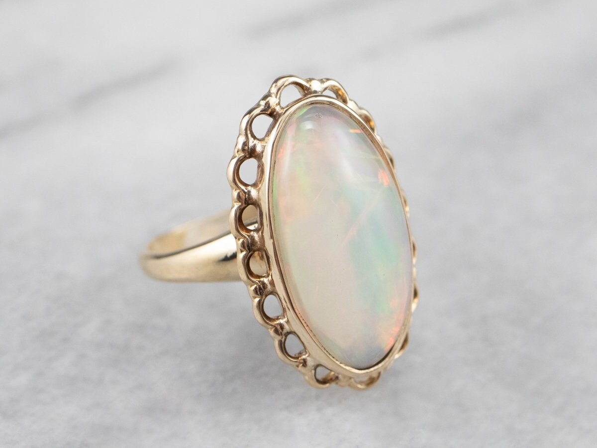 Vintage Gold Opal Ring, Filigraner Dinner Statement Geburtsstein Rechter Hand Schmuck Aftpk11K von MSJewelers