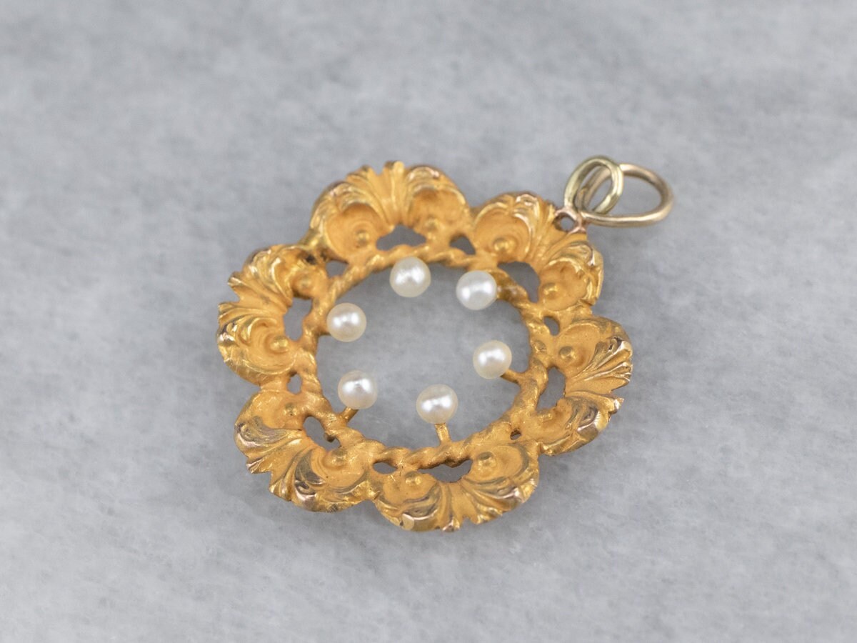 Vintage Gold Saatperle Filigran Anhänger, Gelbgold Perlen Blumen Boho Schmuck, Geburtstagsgeschenk 43xw997Q von MSJewelers