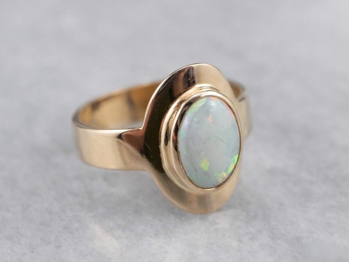 Vintage Opal Ring, Cocktail Gelbgold Statement Oktober Geburtsstein, Schmuck T8Hjc7Fh von MSJewelers