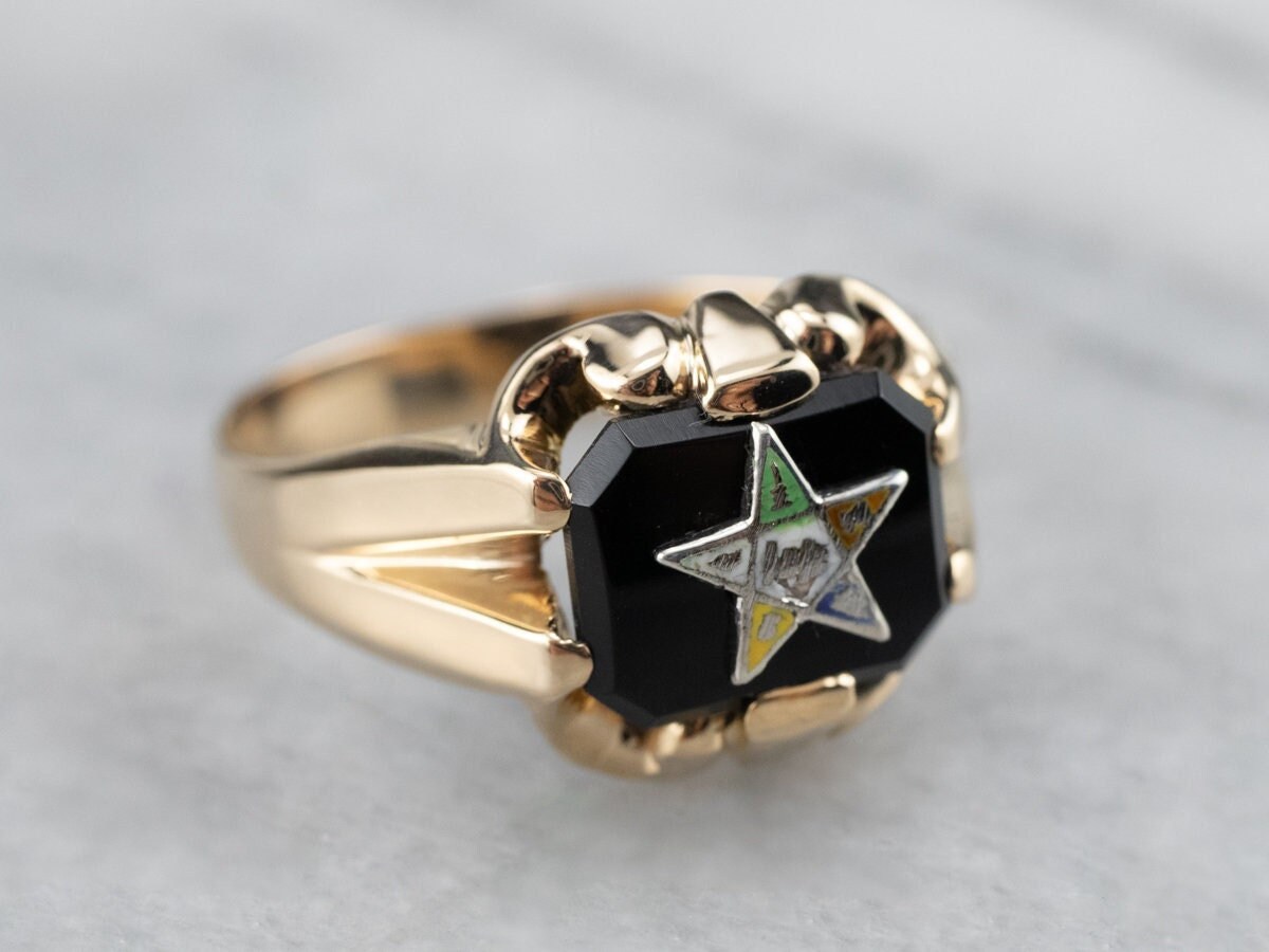 Vintage Oststern Ring, Schwarzer Onyx Damen Nachlass Schmuck, Emaille Order Of The Eastern Star Vehed0Kl von MSJewelers