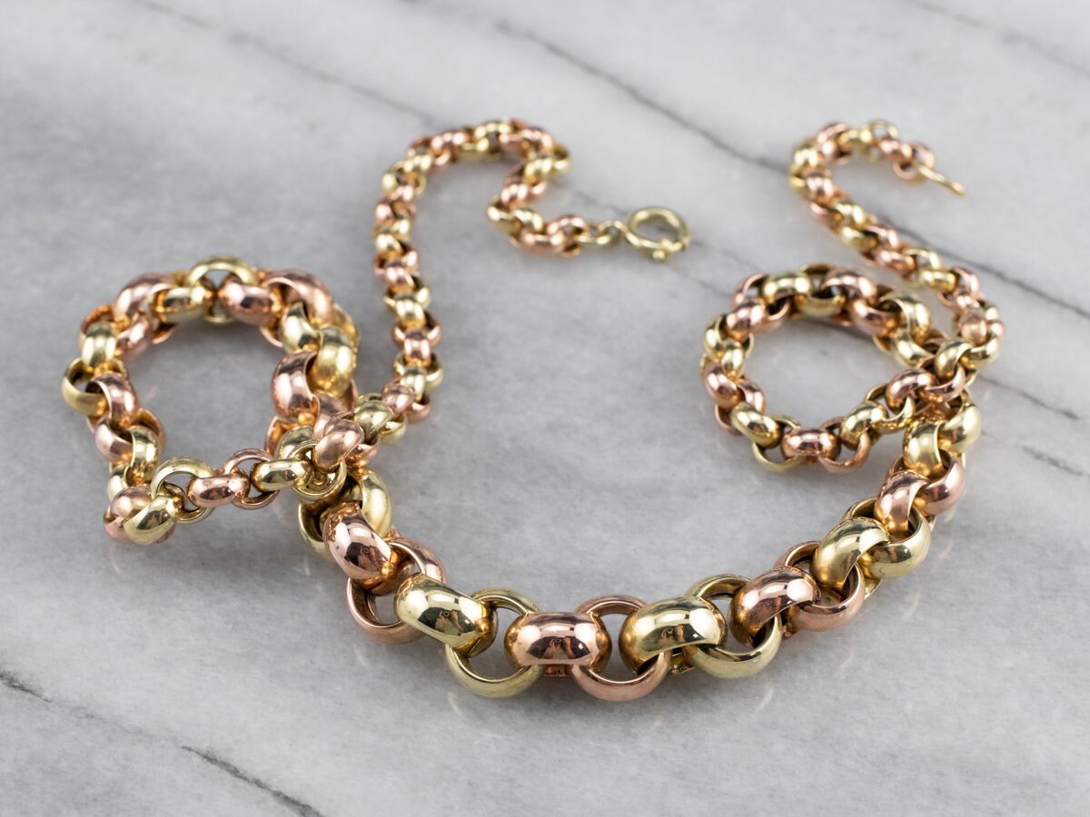Zweifarbige Goldkette, Abgestufte Kette, Roségold 14K Gold Halskette, Layering 5Uv3Z3Up Zweifarbige Goldkette, Abgestufte Kette, Roségold 14K Gold Halskette, Layering 5Uv3Z3Up von MSJewelers