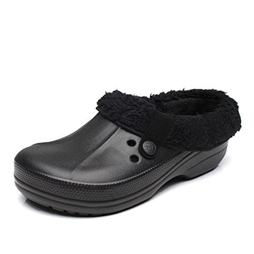MSKAY SLIPPERS Winter Lined Unisex-Erwachsene Clogs Warme Hausschuh Sicherheitsschuhe,Schwarz von MSKAY SLIPPERS