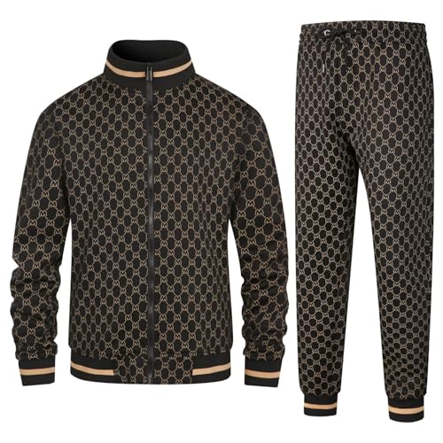 MSKBJT Jogginganzug Herren Set Trainingsanzug Sportanzug Langarm Freizeitanzug Männer Tracksuit mit Reißverschlusstaschen Black-XL von MSKBJT