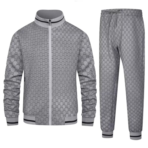 MSKBJT Jogginganzug Herren Set Trainingsanzug Sportanzug Langarm Freizeitanzug Männer Tracksuit mit Reißverschlusstaschen Grey-XXL von MSKBJT