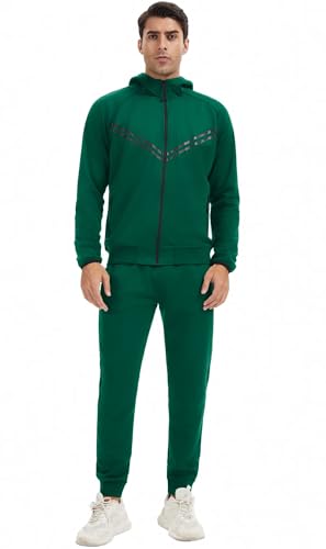 MSKBJT Trainingsanzug Herren Set mit Kapuze – Jogginganzug Sportanzug Freizeitanzug aus Polyester, Langarm Hoodie W002-Dark Green-XXL von MSKBJT