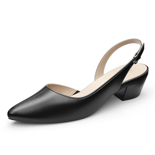 MSKFZEK Damen Low Heel Slingback Pumps, Schwarz (Black Pu), 38.5 EU von MSKFZEK