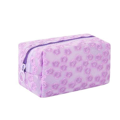MSLSOZ Blumenbestickte Make-up-Tasche aus Kunststoff, halbtransparente Make-up-Taschen mit Design, wasserdichte kleine Make-up-Tasche für Handtasche, Damen-Beauty-Tasche, für den täglichen Gebrauch von MSLSOZ