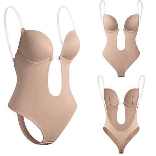 MSLing Invishaper – Damen U-Plunging Tiefer V-Ausschnitt Transparente Träger Bodysuit Rückenfrei Body Shaper Bauchkontrolle Shapewear Unterwäsche Bodysuit Party Hochzeit von MSLing