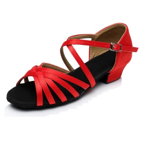MSMAX Mädchen Latein Tanzschuh Low Heel Salsa Tanzsandalen für Damen, Rot/Ausflug, einfarbig (Getaway Solids), 12 Little Kid von MSMAX