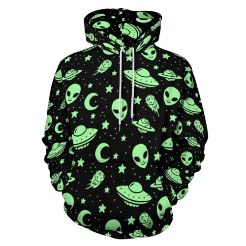 MSOKAZZLES Kapuzenpullover für Damen und Herren, lässig, trendig, Sweatshirt, Kapuzenpullover, Tops 2024, Green Alien Ufo Moon, 6X-large von MSOKAZZLES