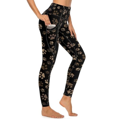MSOKAZZLES Yogahose mit hoher Taille für Damen, Laufen, Sport, Workout, Yoga, Leggings mit Taschen, Hundepfoten, Groß von MSOKAZZLES