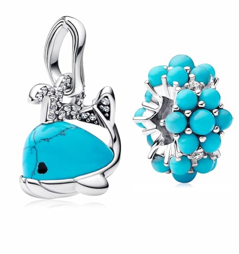 MSPOVOF Blauer Meerestier-Charm 2 Stück/Set S925 Sterling Silber Anhänger für Armbänder und Halsketten Frauen Schmuck Geschenk von MSPOVOF