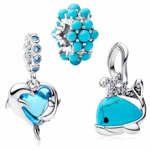 MSPOVOF Blauer Meerestier-Charm 3 Stück/Set S925 Sterling Silber Anhänger für Armbänder und Halsketten Frauen Schmuck Geschenk von MSPOVOF