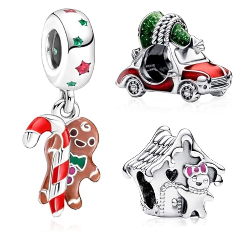 MSPOVOF Christmas Charms Set3-Stück/set B 925 Sterling Silber Armbänder Anhänger 5A Cubic Zirconia Christmas Geburtstage Geschenk für Damen von MSPOVOF