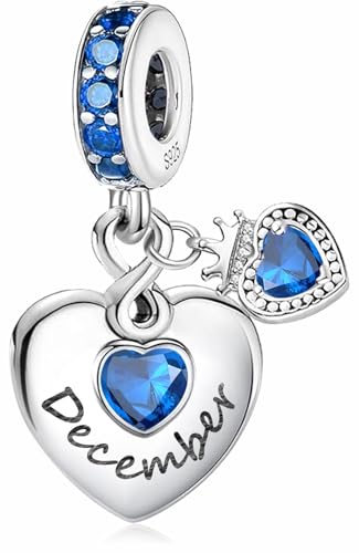 MSPOVOF Dezember Geburtsstein Charm Herz Anhänger 925 Sterling Silber Charms Kompatibel Europäische Armbänder für Damen von MSPOVOF