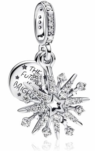 MSPOVOF Funkelndes Feuerwerk Doppelter Charms S925 Sterling Silber Charms Perle für Armbänder und Halsketten für Weihnachten Geburtstag Frauen Schmuck Geschenk von MSPOVOF