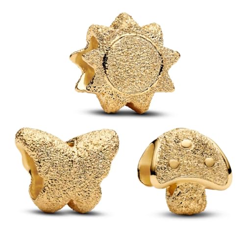 MSPOVOF Goldener Glücksbringer Mini-Anhänger 3 Stück/Set B Charms, S925 Sterling Silber Bead, für Armbänder und Halsketten, für Frauen Schmuck Geschenk von MSPOVOF