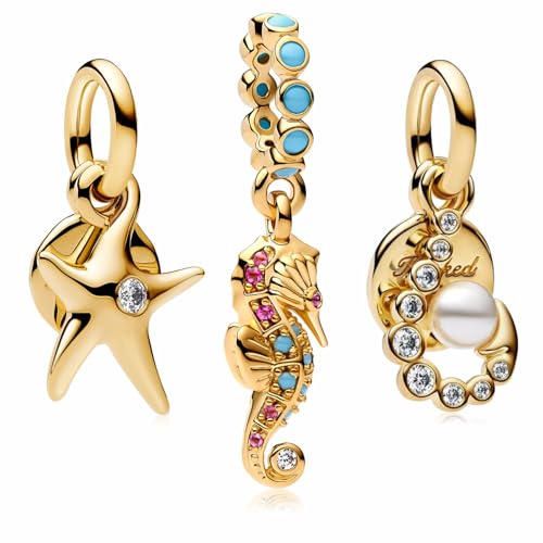 MSPOVOF Goldener Meerestier-Charm 3 Stück/Set A S925 Sterling Silber Anhänger für Armbänder und Halsketten Frauen Schmuck Geschenk von MSPOVOF