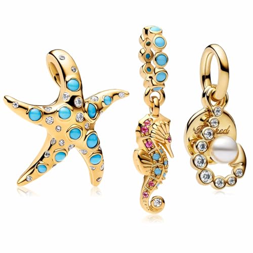 MSPOVOF Goldener Meerestier-Charm 3 Stück/Set B S925 Sterling Silber Anhänger für Armbänder und Halsketten Frauen Schmuck Geschenk von MSPOVOF