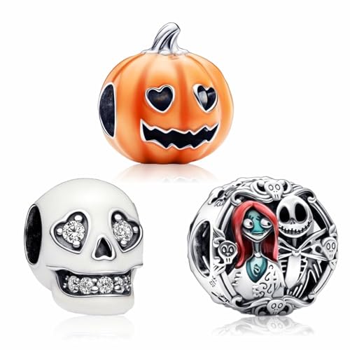 MSPOVOF Halloween Kürbis & Totenkopf & Alptraum Charms Set Bead für Armbänder und Halsketten 925 Sterling Silber für Geburtstag Weihnachten Mutter Frauen Schmuck Geschenk von MSPOVOF