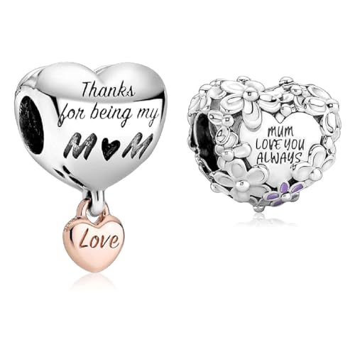 MSPOVOF Mom Charm 2 Stück/Set A Charms 925 Sterling Silber 5A Zirkonia Anhänger für Armband Halsketten Schmuck Geschenk für Damen Frauen MSPOVOF Mom Charm 2 Stück/Set A Charms 925 Sterling Silber 5A Zirkonia Anhänger für Armband Halsketten Schmuck Geschenk für Damen Frauen von MSPOVOF