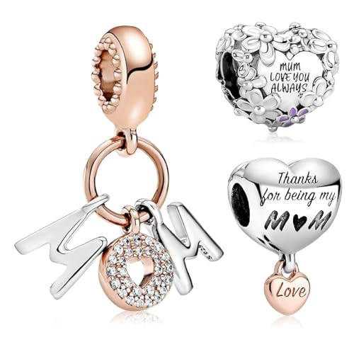 MSPOVOF Mom Charm 3 Stück/Set C Charms 925 Sterling Silber 5A Zirkonia Anhänger für Armband Halsketten Schmuck Geschenk für Damen Frauen von MSPOVOF