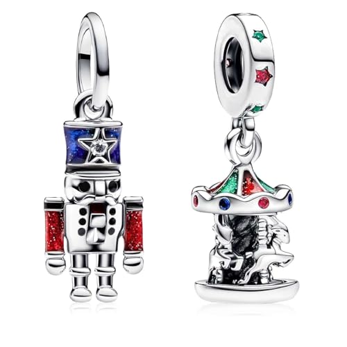 MSPOVOF Nussknacker & Karussell Charms S925 Sterling Silber Charms Perle für Armbänder und Halsketten für Weihnachten Geburtstag Frauen Schmuck Geschenk von MSPOVOF