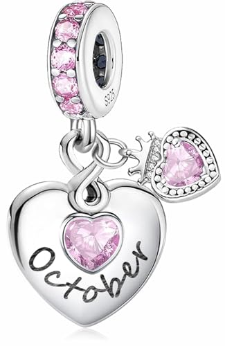MSPOVOF Oktober Geburtsstein Charm Herz Anhänger 925 Sterling Silber Charms Kompatibel Europäische Armbänder für Damen von MSPOVOF