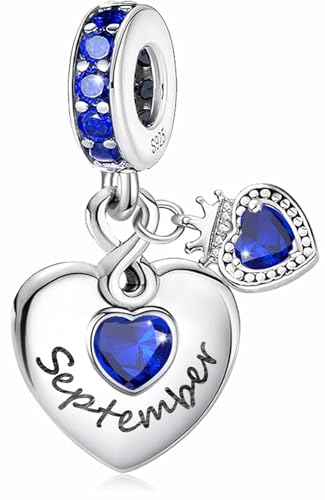 MSPOVOF September Geburtsstein Charm Herz Anhänger 925 Sterling Silber Charms Kompatibel Europäische Armbänder für Damen von MSPOVOF