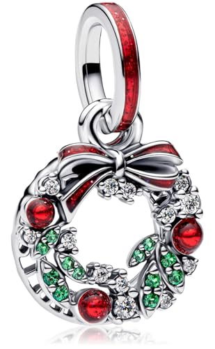 MSPOVOF Weihnachtskranz Charms 925 Sterling Silber Armbänder Anhänger Schmuck Geschenk für Damen von MSPOVOF