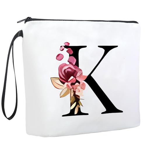 MSQ A-Z Personalisierte Kosmetiktasche Geburtstagsgeschenke Reise Canvas Kosmetiktasche für Frauen und Mutter, Geschenke für Freundinnen, Braut und Brautjungfern (K) von MSQ