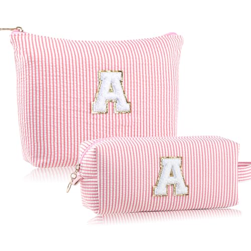 MSQ Buchstaben Kosmetiktasche Damen Mädchen, 2 Stück Kosmetiktasche Personalisierte Geschenke für Frauen Mama Geschenke Freundinnen Schwester Mädchen Buchstaben (Rosa A) von MSQ