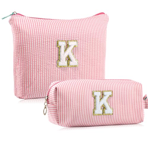 MSQ Buchstaben Kosmetiktasche Damen Mädchen,2 Stück A-Z Buchstaben Schminktasche Geschenke für Mädchen Teenager Frauen Geburtstagsgeschenke für Freundinen Schwestern (Rosa K) von MSQ