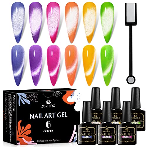 MSRUIOO Cat Eye UV Gel Nagellack Set 6 Farben Auroras Cateye Magnet UV Nagellack Glitzer Cat Eye Gel Nail Polish Set Cateye UV Gels Gellack mit 1 Magnetstiften DIY zu Hause MSRUIOO Cat Eye UV Gel Nagellack Set 6 Farben Auroras Cateye Magnet UV Nagellack Glitzer Cat Eye Gel Nail Polish Set Cateye UV Gels Gellack mit 1 Magnetstiften DIY zu Hause von MSRUIOO