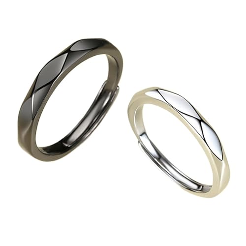 MSSCER 1 paar Diamant Einfache Paar Ringe frauen männer Schwarz Silber Ringe Mode Offene Finger Ringe Paar Schmuck Geschenke (Color : 1 pair silver_Resizable) von MSSCER