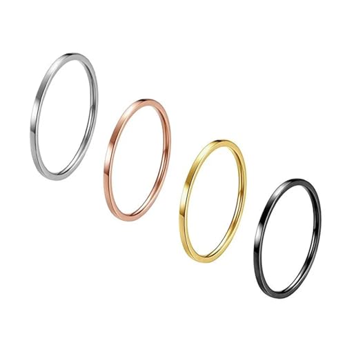 MSSCER Damen-Ring, 1 mm, ultradünn, stapelbar, Edelstahl, Schlichter Ring, Knuckle for Damen und Mädchen, Größe 3–10 (Color : Black_6) von MSSCER