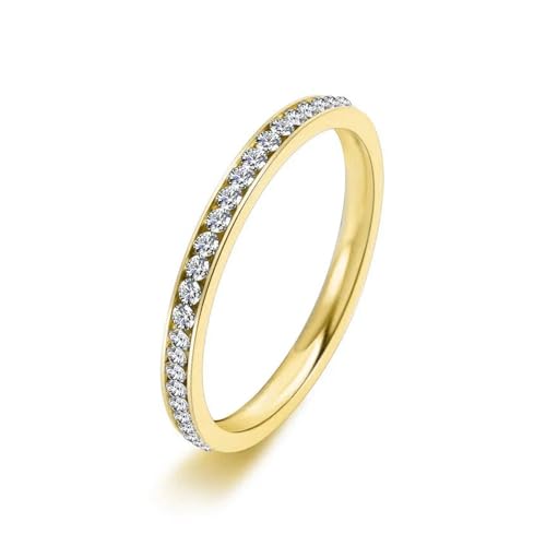 Titan Stahl 2MM Ringe for Paar Zierliche Gold Farbe Mit Zirkon Finger Zubehör for Frauen Männer Mode Schmuck Geschenke (Color : Gold color_5) von MSSCER