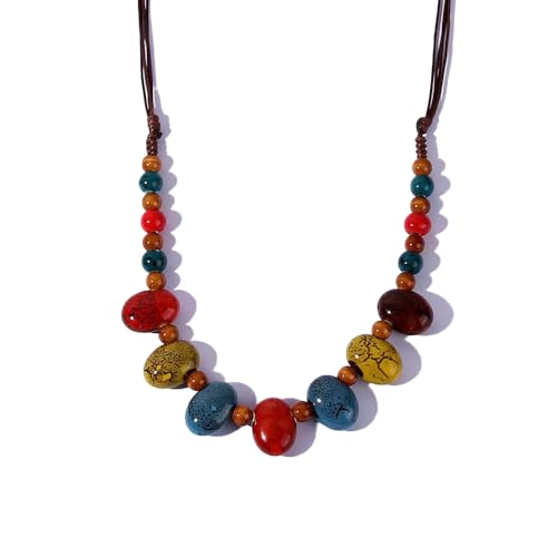 MSSIEJEW Boho-Hippie-Keramikperlen, Strang-Halskette, bunte Keramikperlen, Strang-Halskette, Bohemian-Schmuck für Damen, Large, Keramik, Kein Edelstein von MSSIEJEW