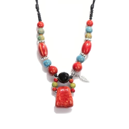 MSSIEJEW Boho-Hippie-Keramikperlen, Strang-Halskette, bunte Keramikperlen, Strang-Halskette, Bohemian-Schmuck für Damen, Large, Keramik, Kein Edelstein von MSSIEJEW