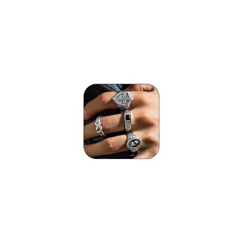 MSSIEJEW Gothic-Ringe-Set für Herren, Gothic-Stil, Silber, klobiger Totenkopf-Kreuz, stapelbar, Statement-Ringe, Punk, Hip, Zink, Kein Edelstein von MSSIEJEW