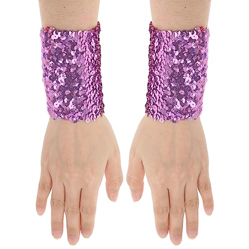 MSemis 1 Paar Damen Glänzende Pailletten Handschuhe kurz Fingerlose Armstulpen Abnehmbarer Wrist Stulpen Stretchy Manschetten Performance Cosplay Kostüm Lavendel Einheitsgröße von MSemis