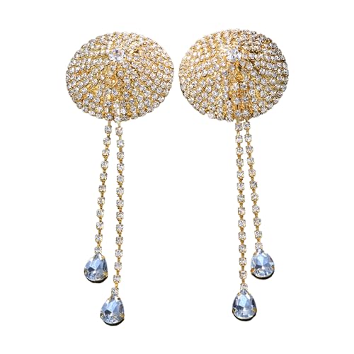 MSemis 1 Paar Frauen Nippel Cover Glänzenden Strass Nippel Sticker Selbstklebend & Wiederverwendbare Brustwarzenabdeckung Nippelpads Dessous Gold One Size von MSemis