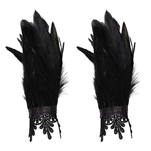 MSemis 1/2 Pcs Gothic Feder Manschetten Rabe Hexe Priesterin Kostüm gefärbte Hahnfeder Armbänder mit Druckknopfverschluss Party Halloween Cosplay A Schwarz One Size von MSemis