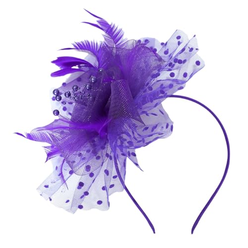 MSemis 1920s Damen Elegant Fascinator Stirnband Vintage Feder Haarschleife Haarreif Hochzeit Fascinator Haarband Cocktail Party Accessoires Lila C One Size von MSemis