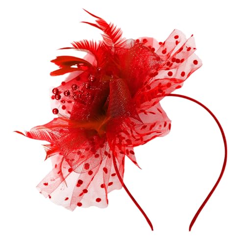 MSemis 1920s Damen Elegant Fascinator Stirnband Vintage Feder Haarschleife Haarreif Hochzeit Fascinator Haarband Cocktail Party Accessoires Rot C One Size von MSemis