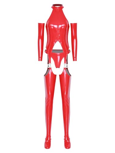 MSemis 3 Stück Frauen Wetlook Bodysuit mit Slip und Arm Ärmel Sexy Dessous Set Babydoll Negligee Party Clubwear Rot M MSemis 3 Stück Frauen Wetlook Bodysuit mit Slip und Arm Ärmel Sexy Dessous Set Babydoll Negligee Party Clubwear Rot M von MSemis