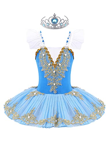 MSemis 3tlg. Mädchen Ballettkleid Schwan Ballett Kostüm Tanz Trikot mit Mesh Tutu Kleid Kinder Ballettkleidung Gr. 98-164 C Himmelblau A 140-152 von MSemis