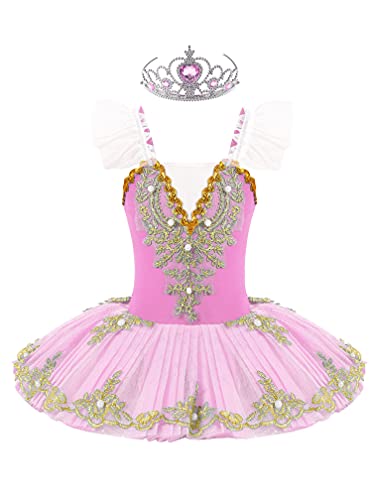 MSemis 3tlg. Mädchen Ballettkleid Schwan Ballett Kostüm Tanz Trikot mit Mesh Tutu Kleid Kinder Ballettkleidung Gr. 98-164 C Rosa A 98-104 von MSemis
