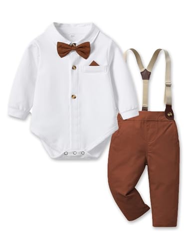 MSemis Baby Jungen Anzug Set Bekleidung Kleinkind Gentleman Langarm Hemd + Hose + Fliege Festliche Taufe Hochzeit Outfit Tauf Fotoshooting Kleidung Weiß C 80-86 von MSemis